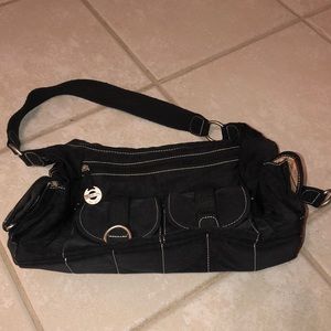 Traveling black shoulder bag